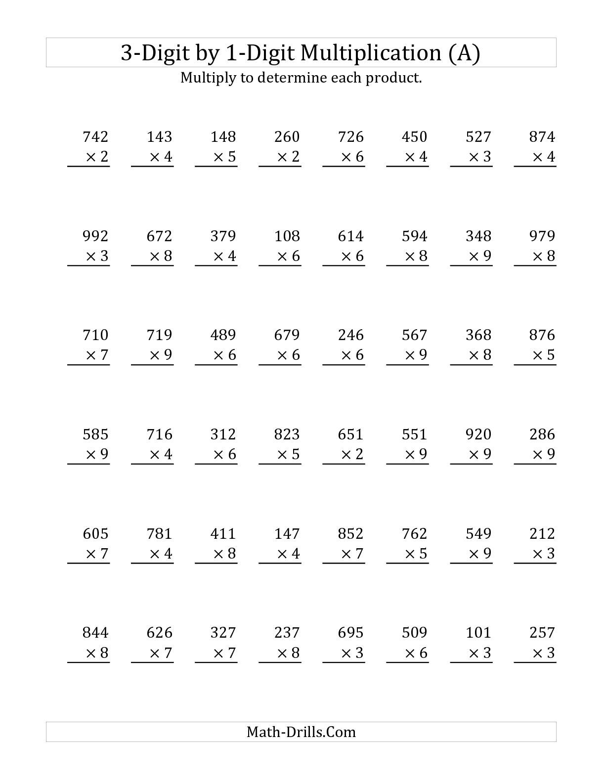 Printable Long Multiplication Steps