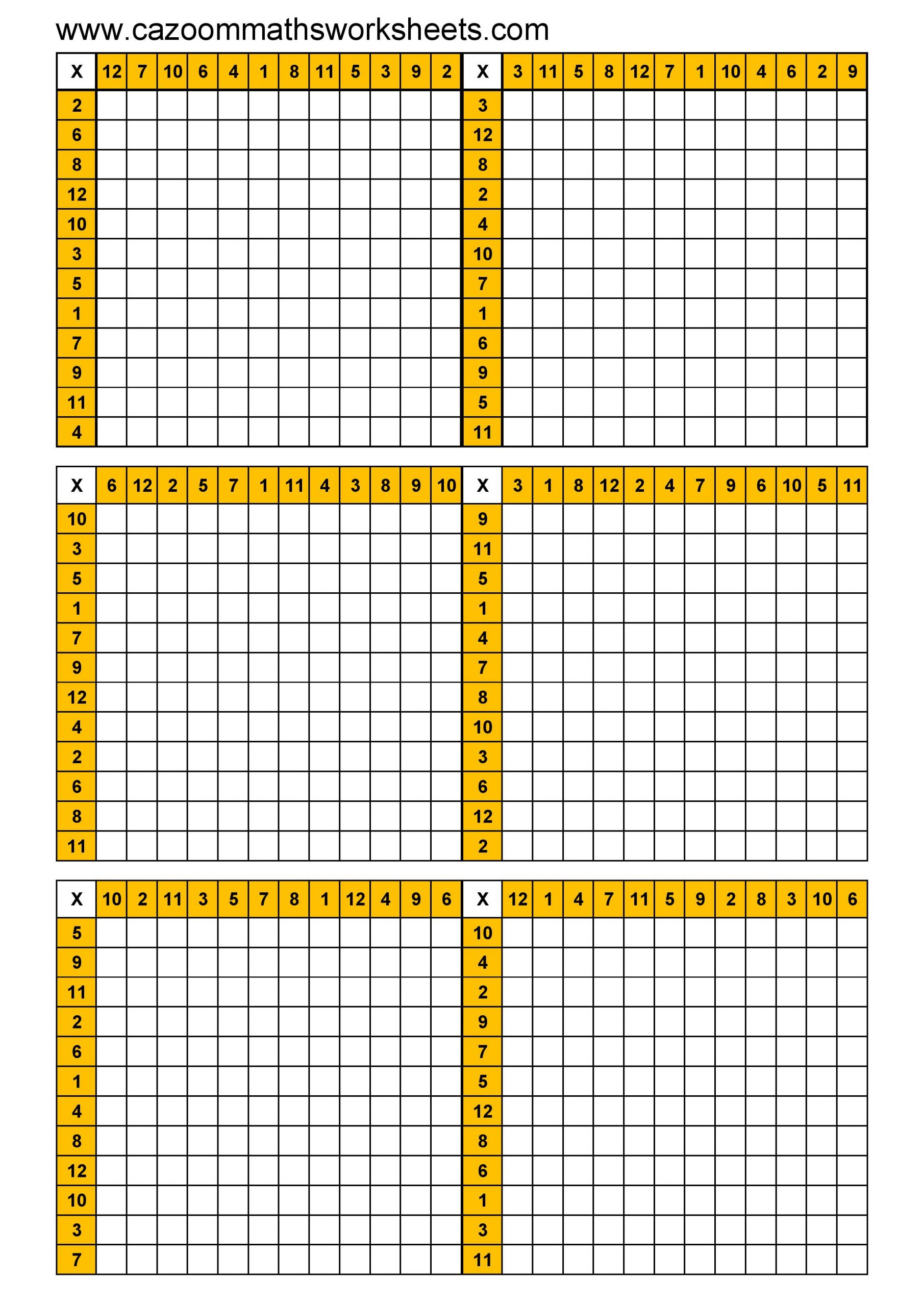 multiplication table 12x12 printable