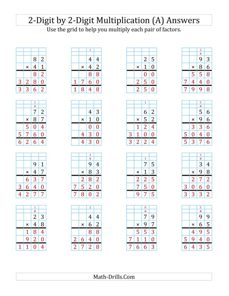Ks2 Complete Grid Method Multiplication Using Worksheet For Printable Multiplication Grid