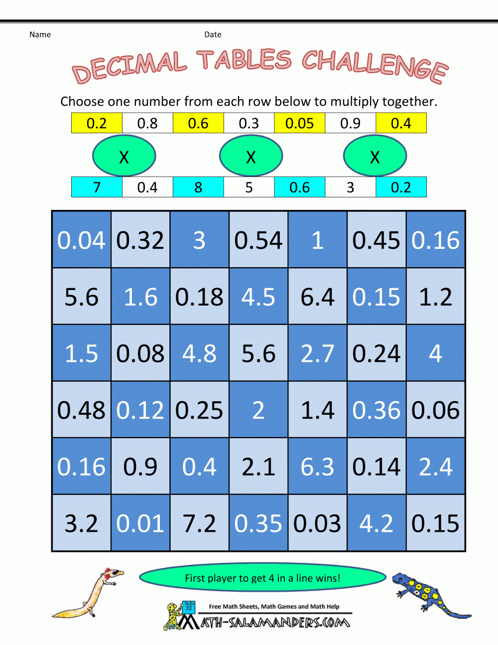 Printable Decimal Multiplication Games PrintableMultiplication