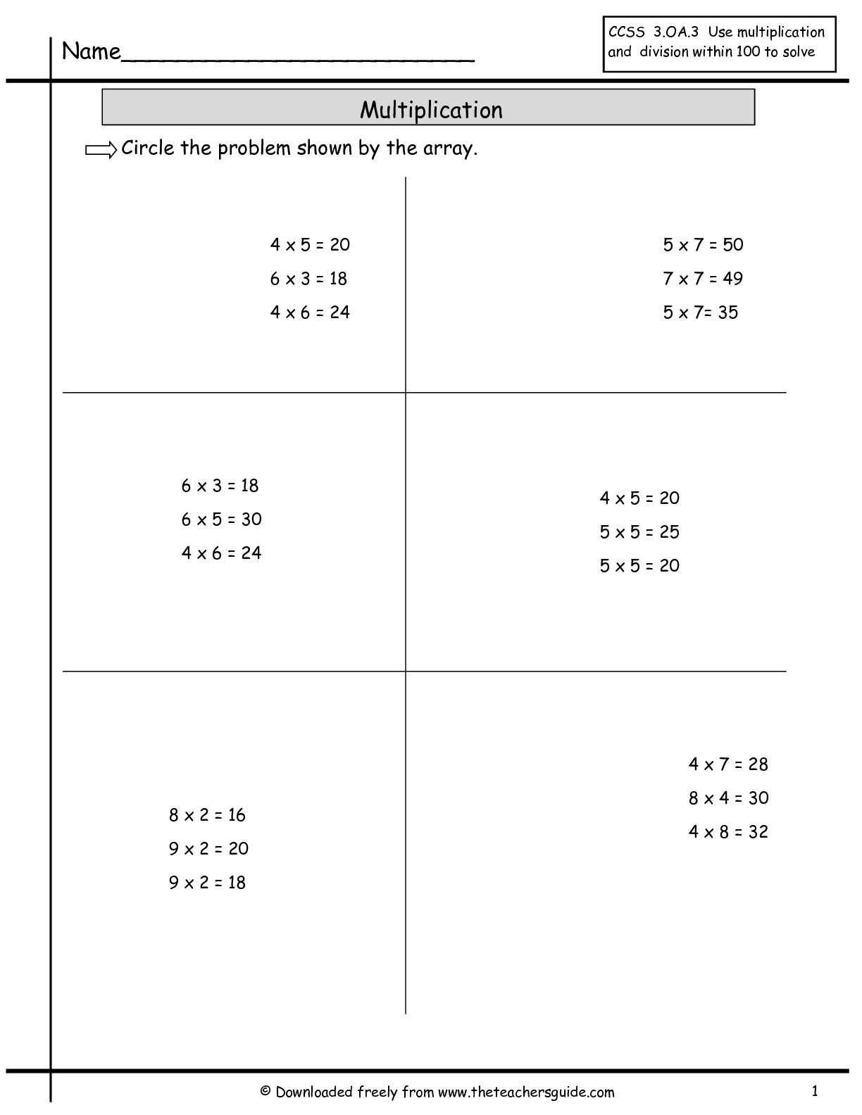 Printable Multiplication Array Worksheets | PrintableMultiplication.com