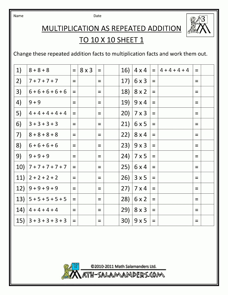 Multiplication Worksheets Repeated Addition PrintableMultiplication