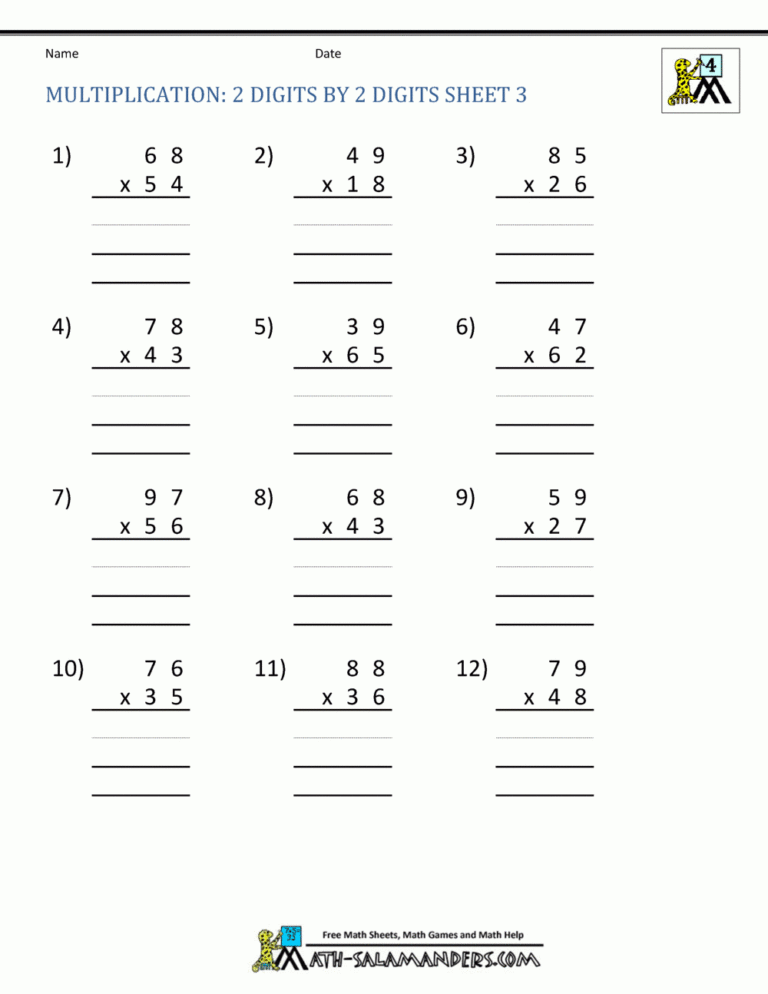 Multiplication Sheets 4Th Grade in Printable Multiplication By 2