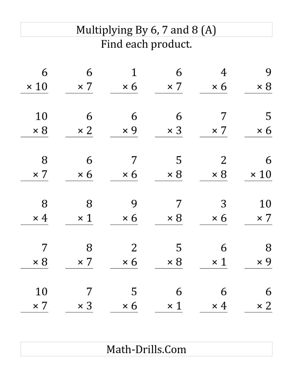 Multiplication Worksheets 6 7 8 9 PrintableMultiplication