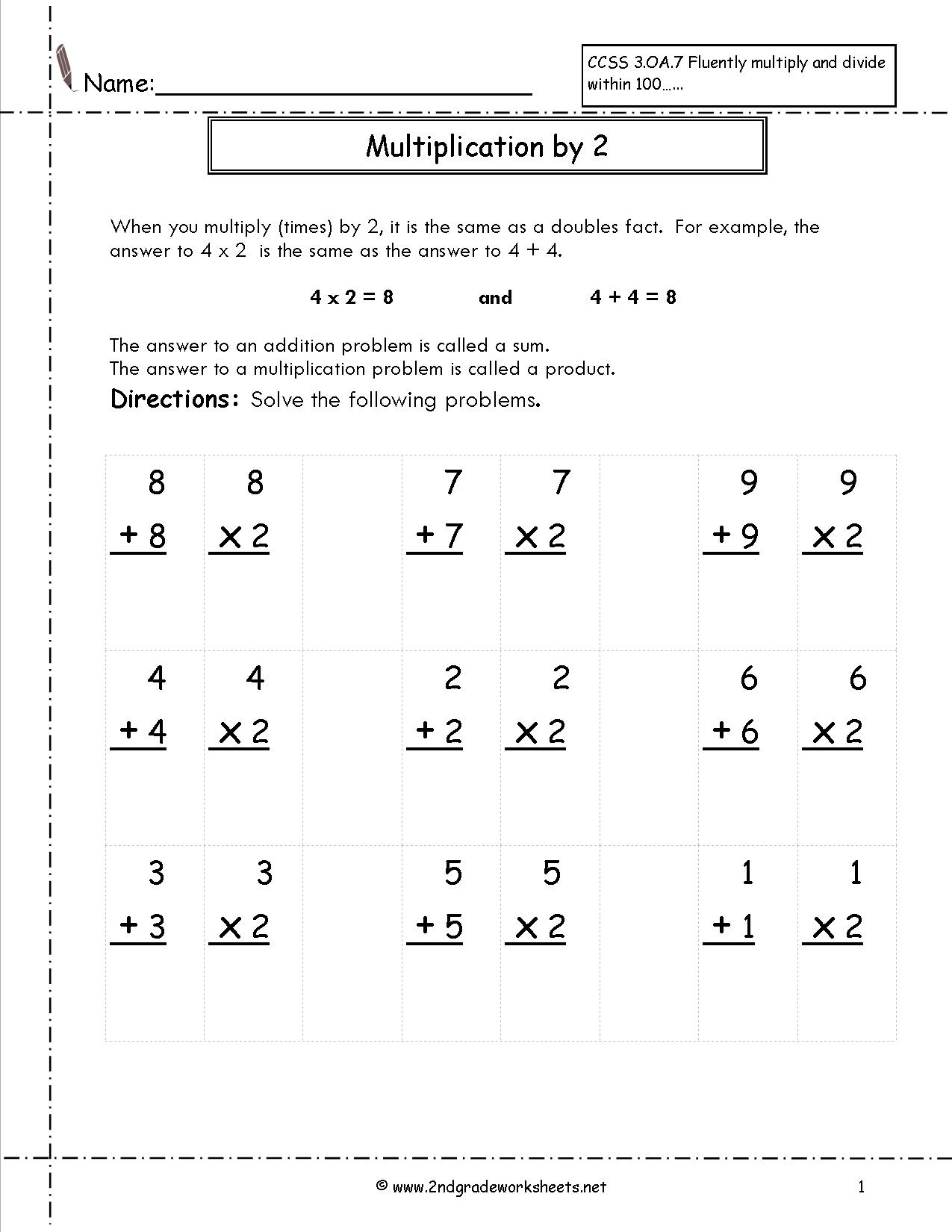 Multiplication Worksheets 2S – PrintableMultiplication.com