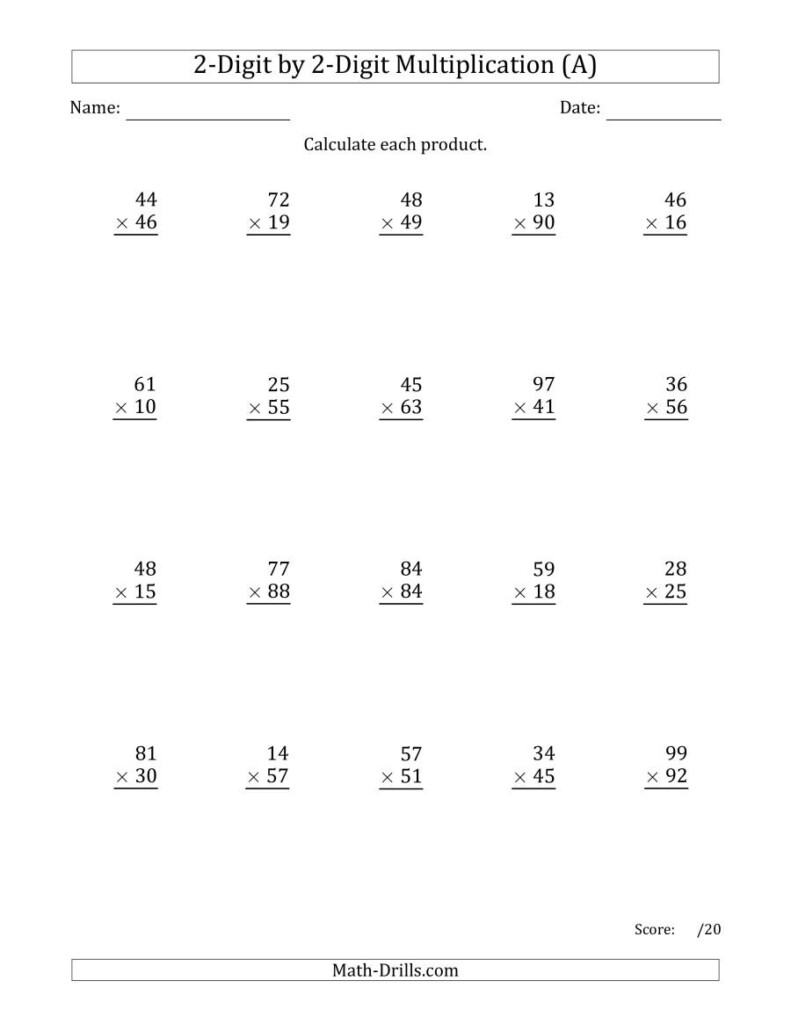 Printable Multiplication 2X2 PrintableMultiplication