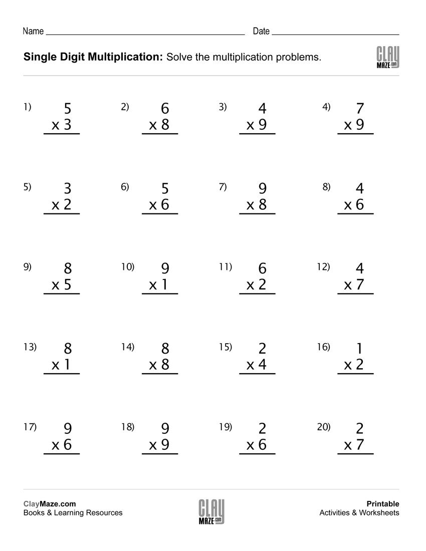 Multiplication Worksheets 50 Problems PrintableMultiplication