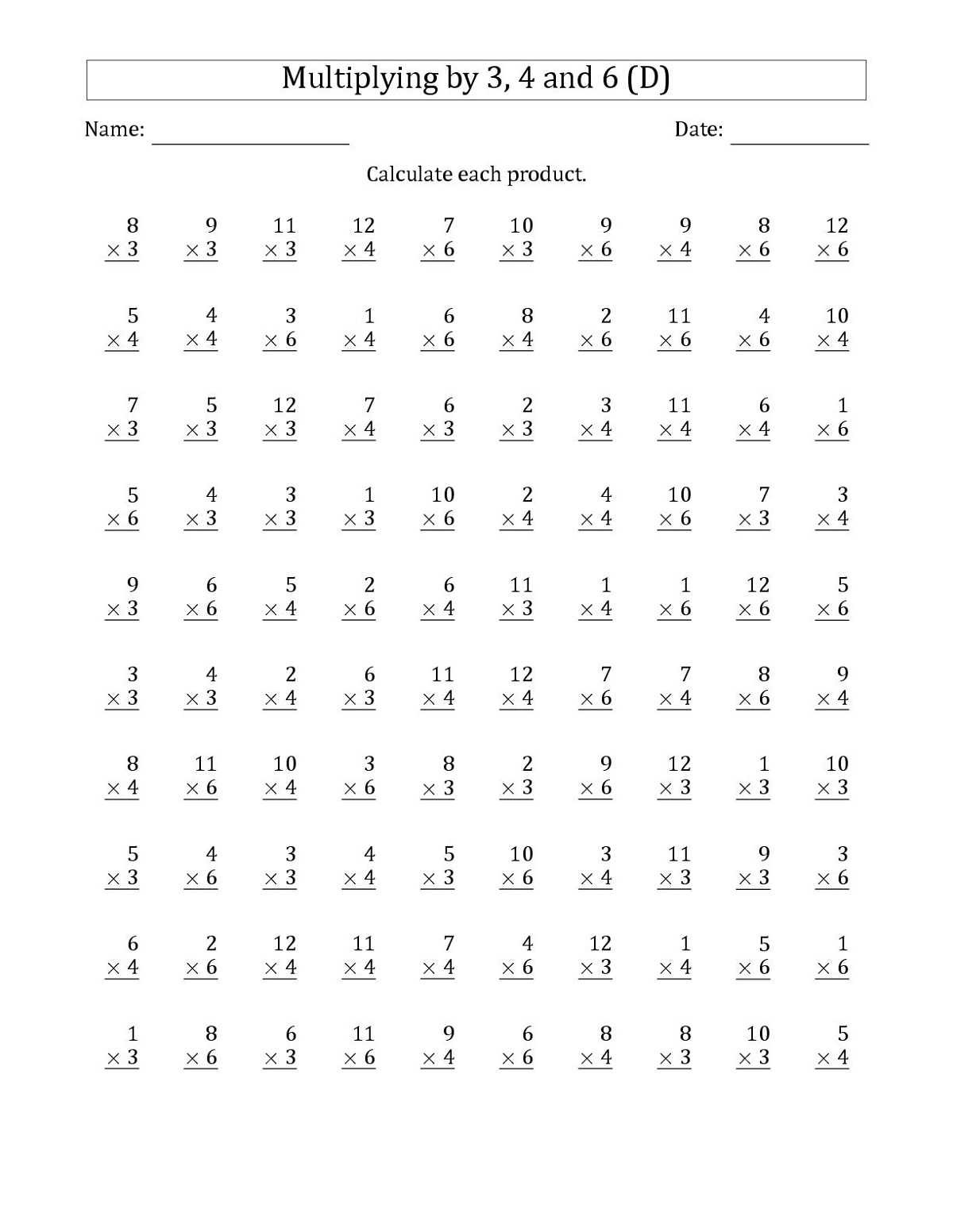 Multiplication Worksheets X3 And X4 Printable Multiplication Flash Cards
