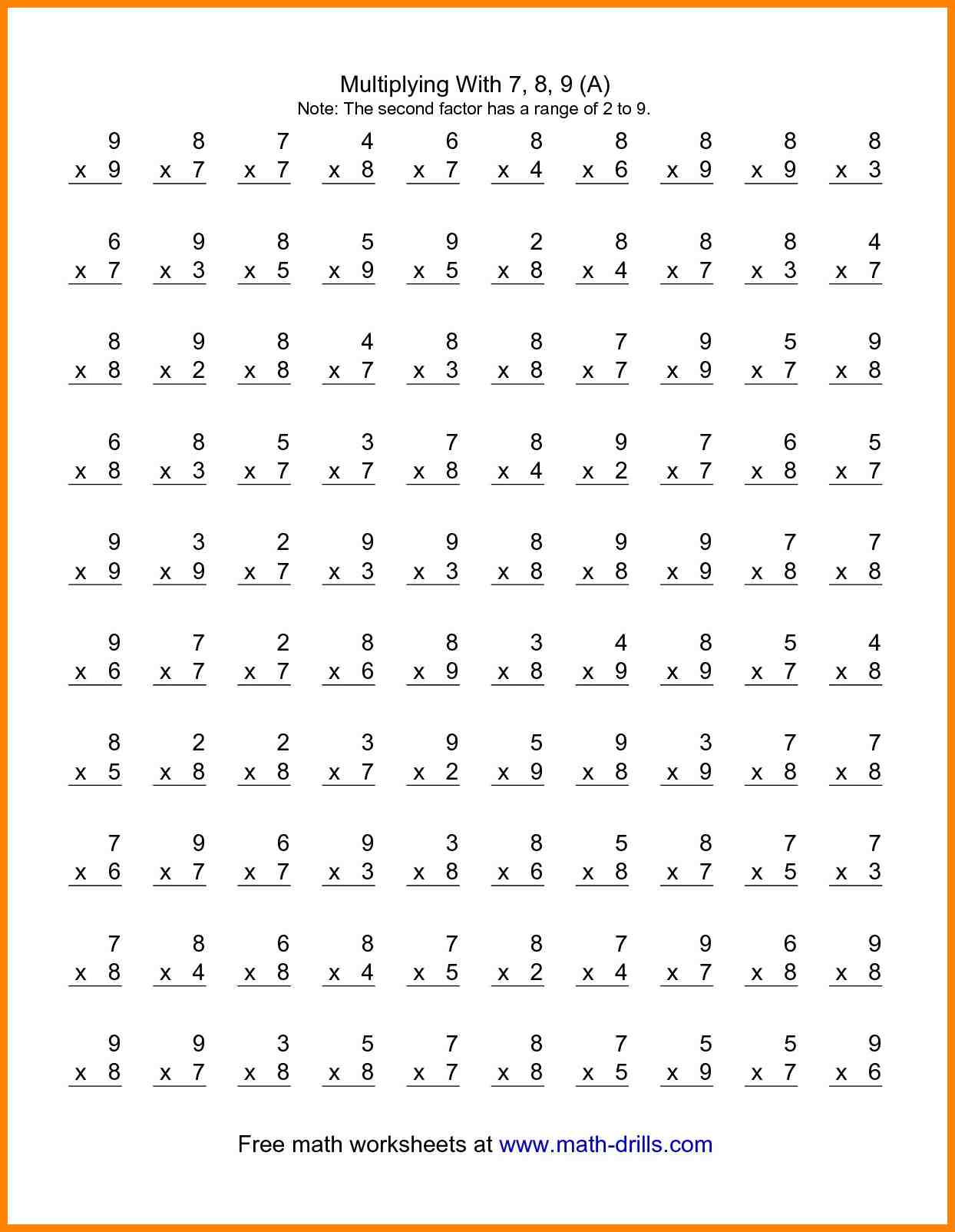 Printable 100 Multiplication Facts