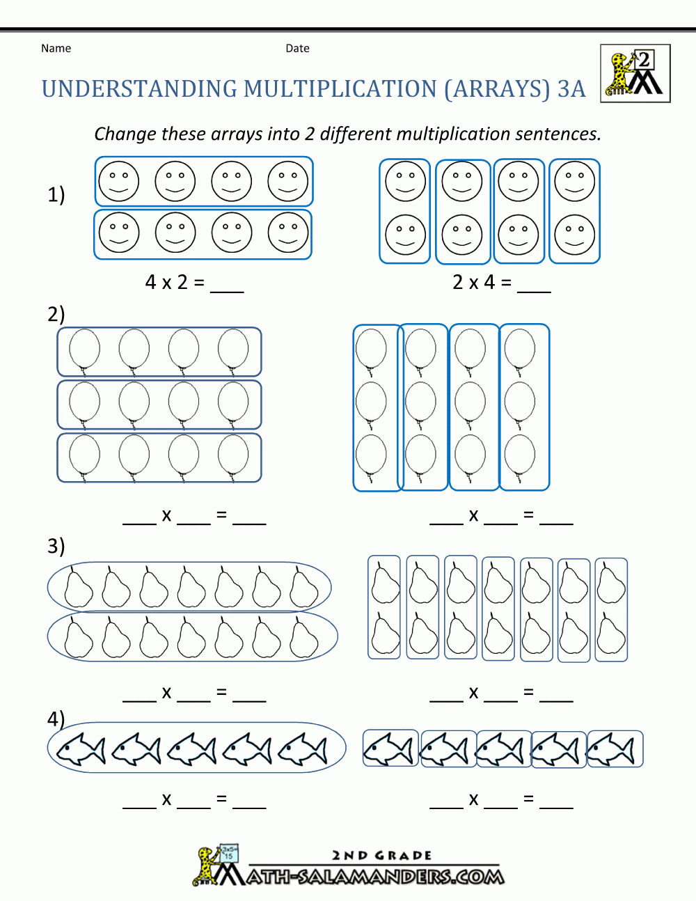 Beginning Multiplication Worksheets in Worksheets Multiplication Arrays