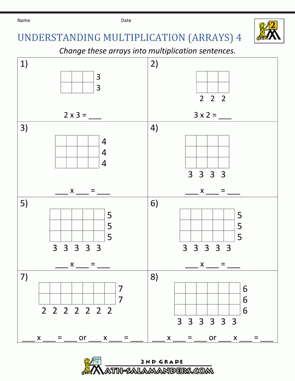 Worksheets Multiplication Arrays