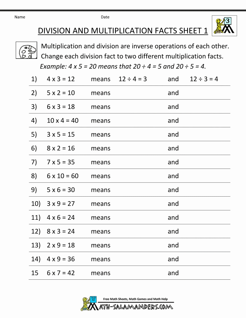 Printable Multiplication And Division Worksheets For 3Rd Grade PrintableMultiplication