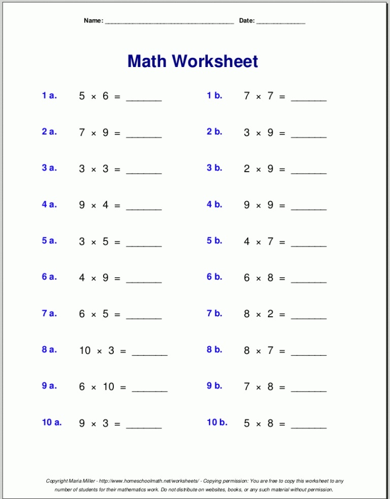 grade 4 multiplication worksheets inside multiplication quiz printable