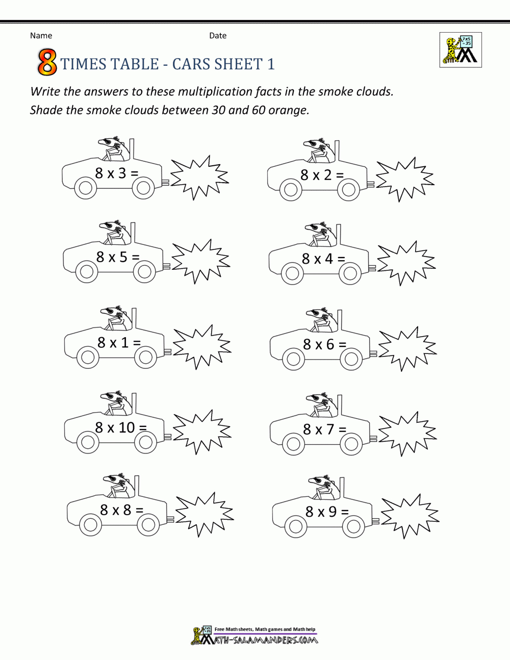 Learning Times Table Worksheets - 8 Times Table intended for Multiplication Worksheets 8S