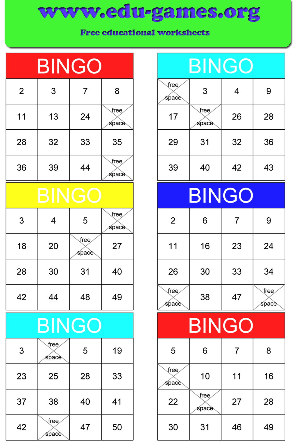 Free Multiplication Bingo Printable