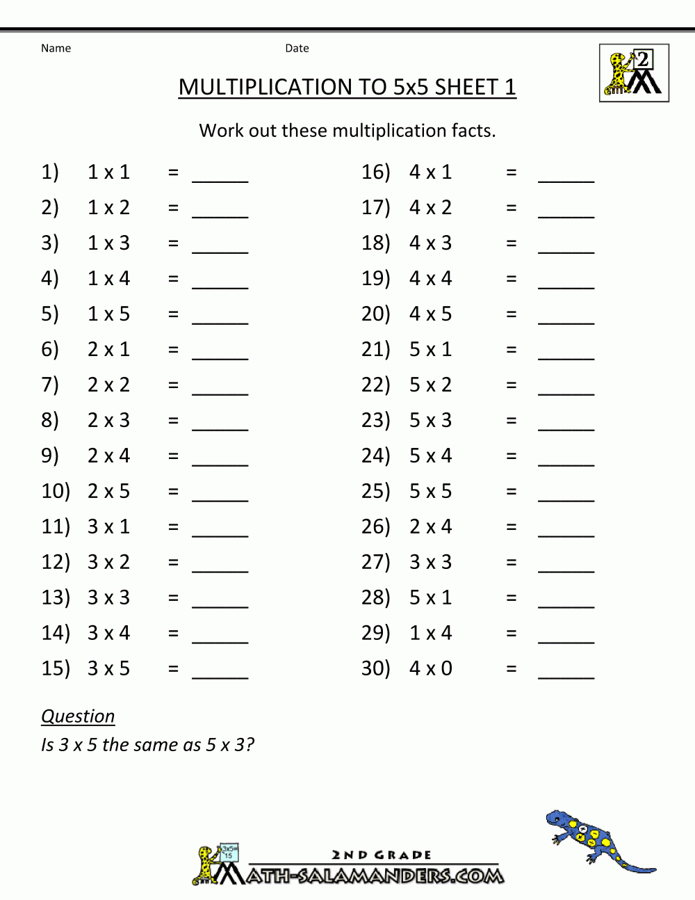 Multiplication X 2 Worksheet