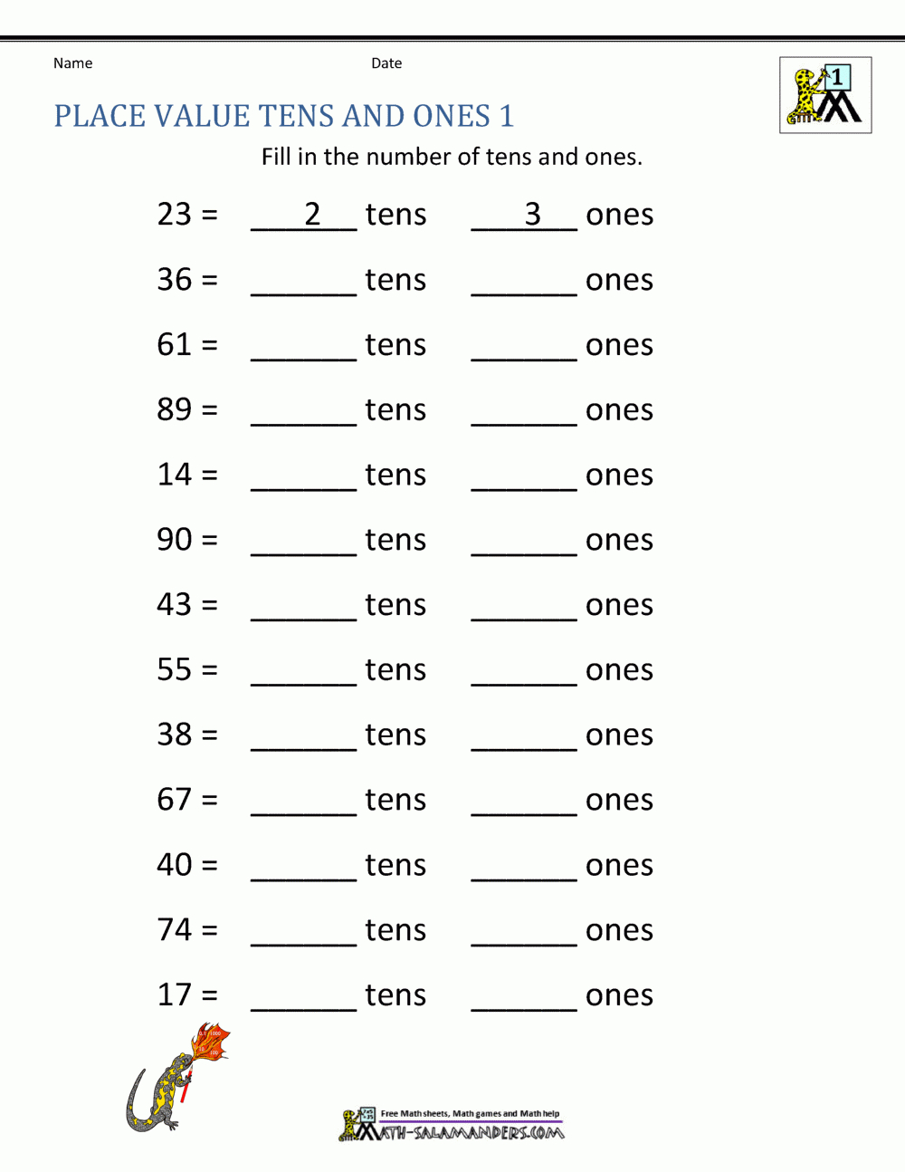 Math Place Value Worksheets 2 Digit Numbers with regard to Multiplication Worksheets Level 1