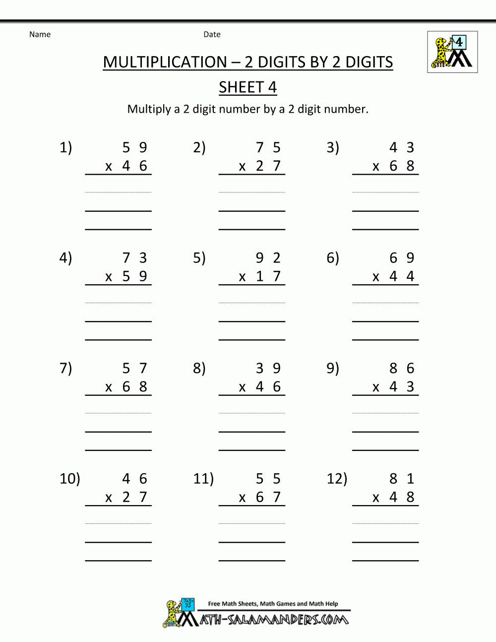 Multiplication Worksheets Year 4 PrintableMultiplication