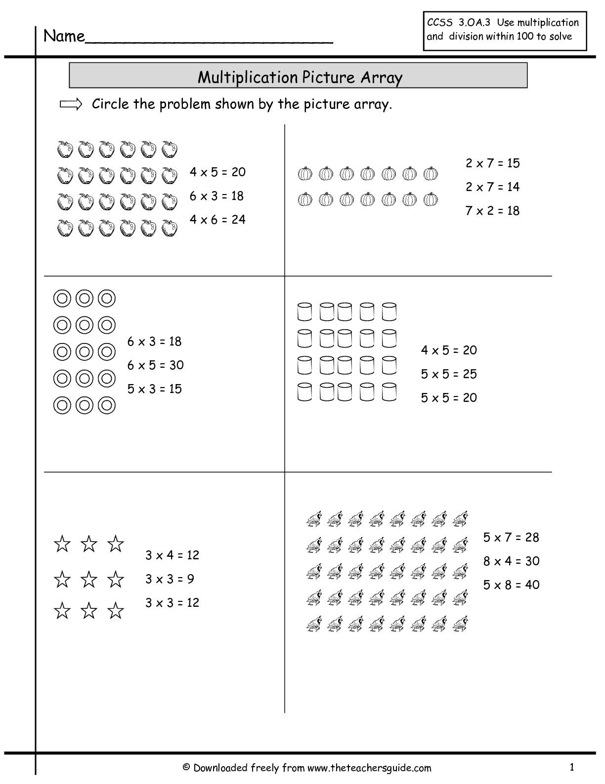 Worksheets Multiplication Arrays