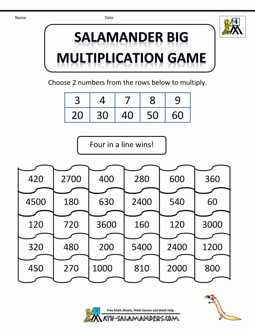 printable multiplication math games 4th grade printable