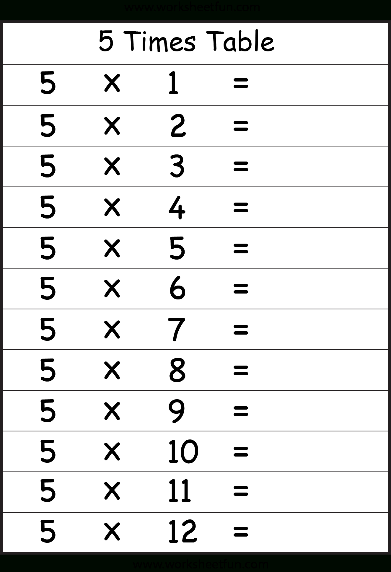 Multiplication Worksheets 5 Times Tables PrintableMultiplication