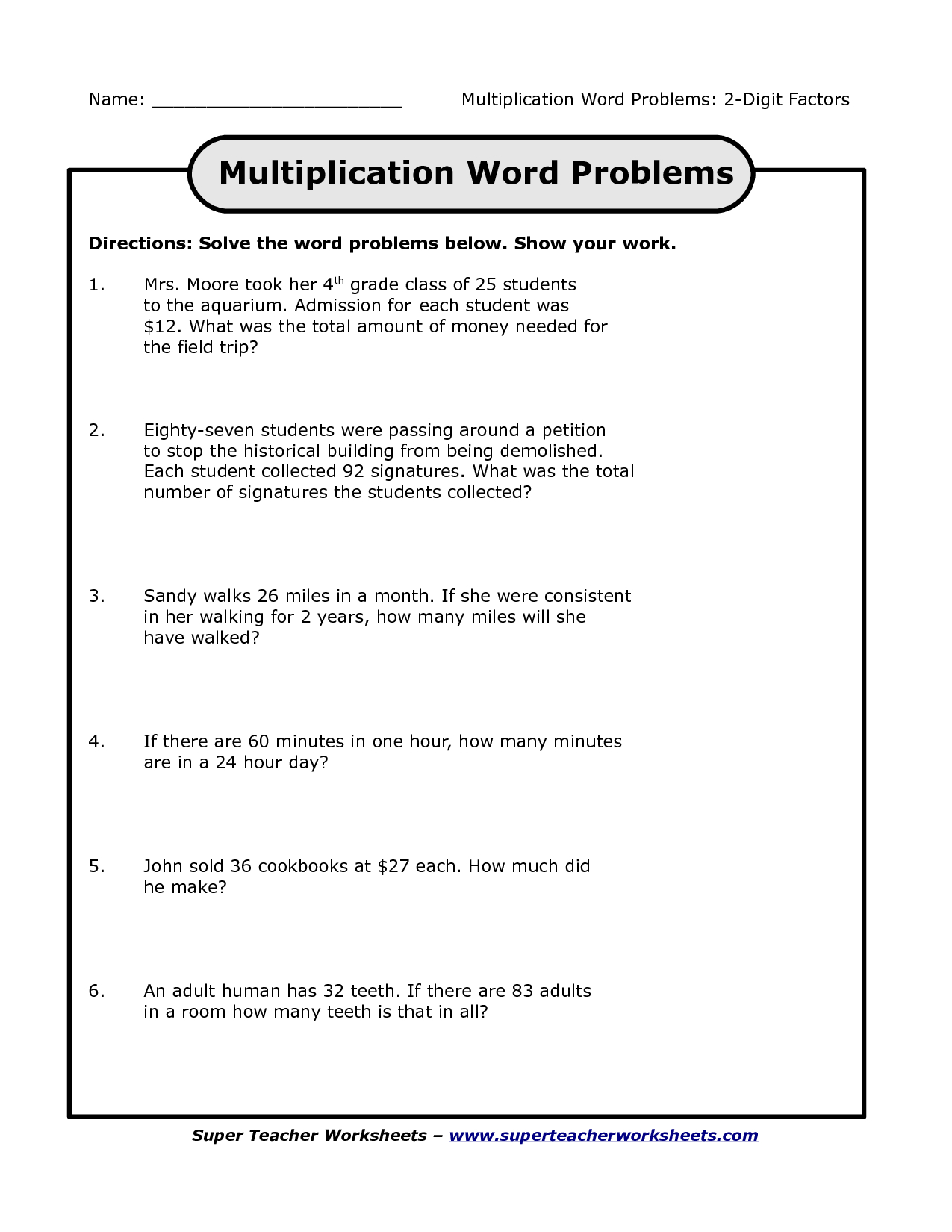 Printable Multiplication Word Problems 3Rd Grade PrintableMultiplication