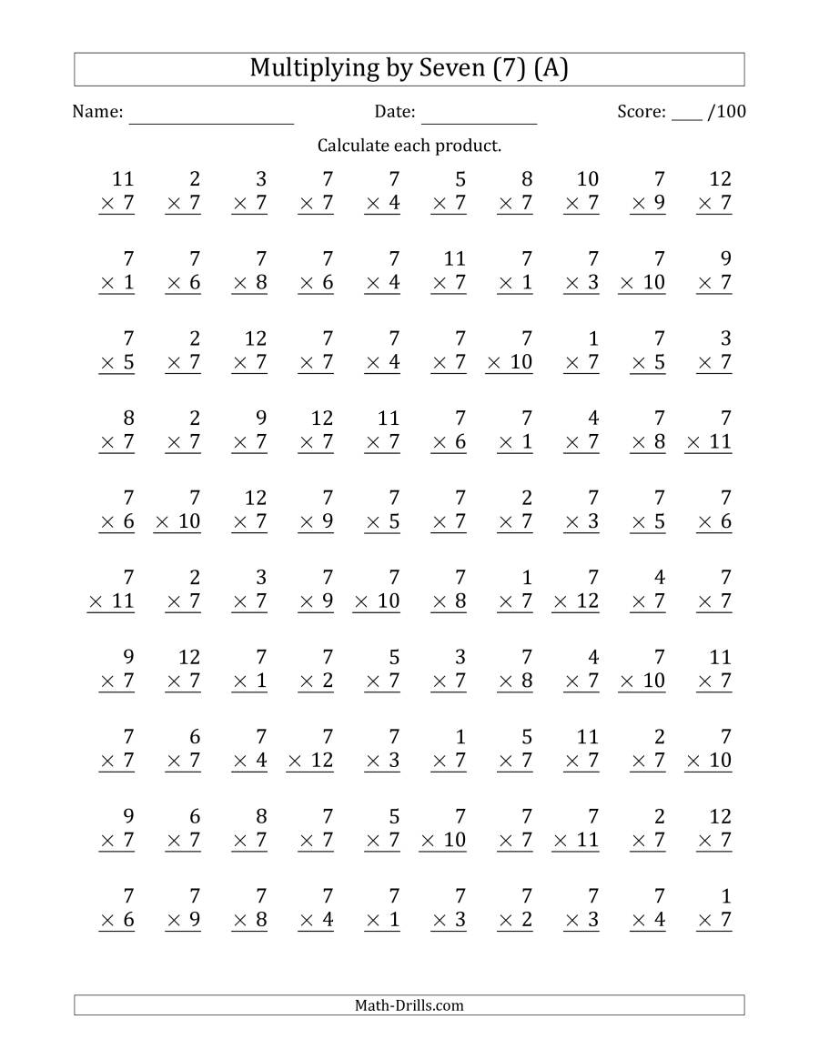  Multiplication Worksheets 7S Printable Multiplication Worksheets