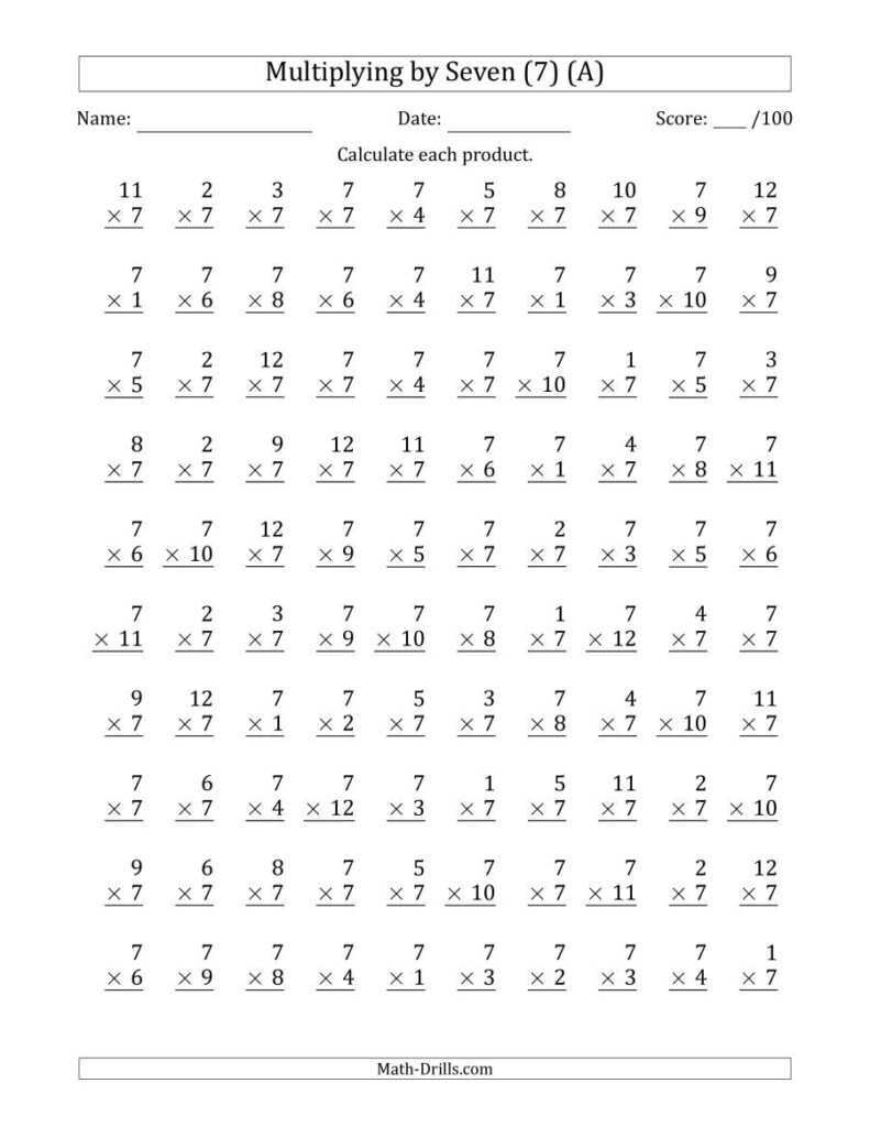7s multiplication worksheet