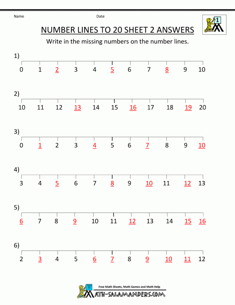 number line to 20 worksheets pertaining to printable