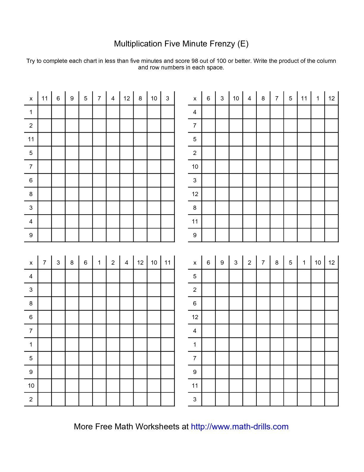 Multiplication Worksheets 5 Minute Drills Printable Multiplication Flash Cards