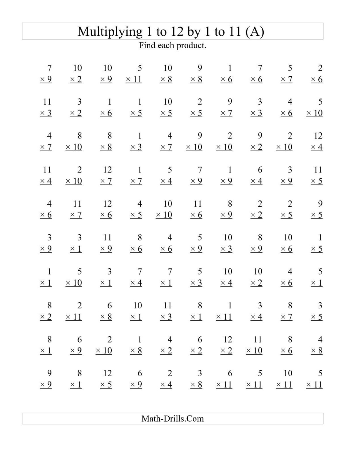 The 100 Vertical Questions — Multiplying 1 To 121 To 11 inside