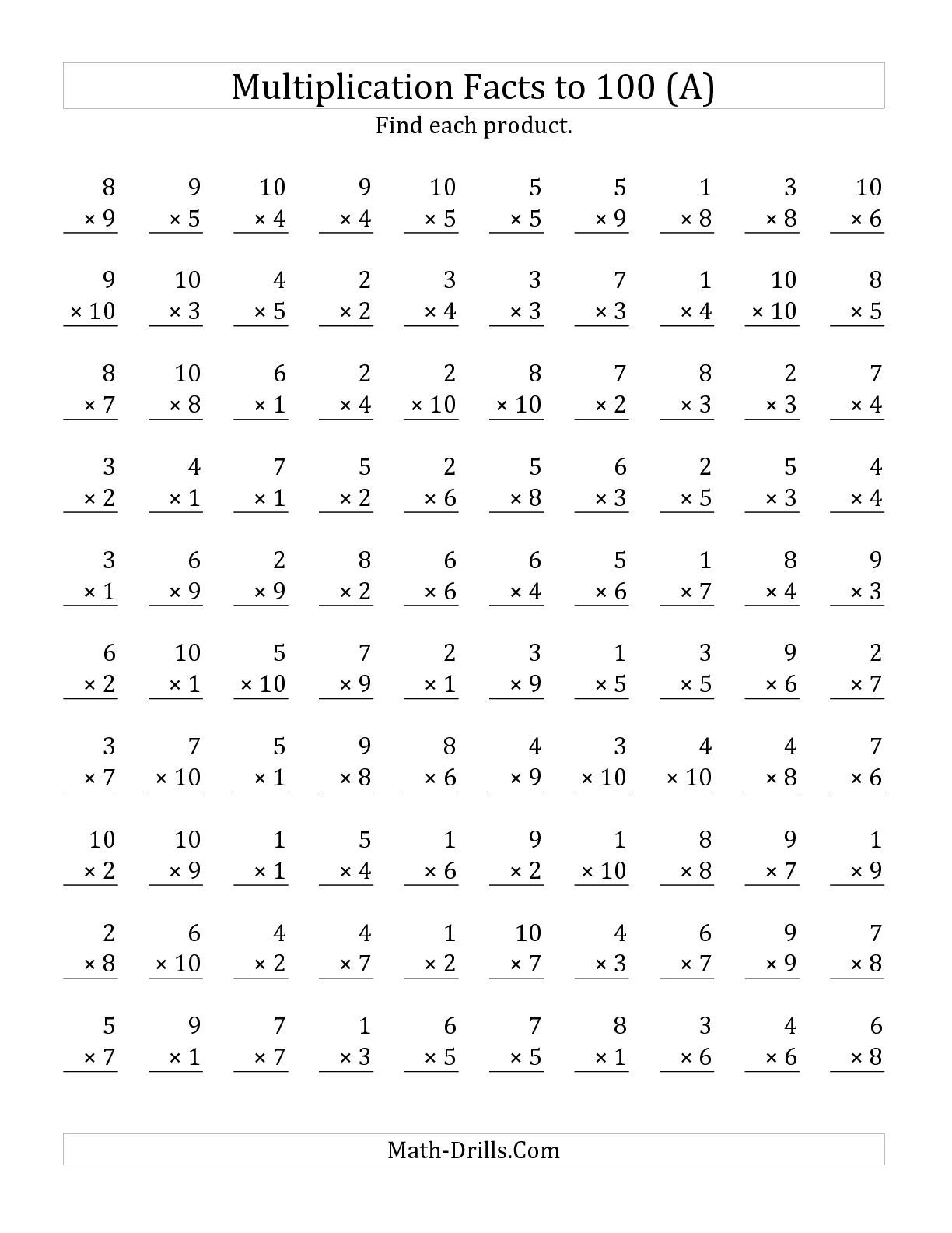 Multiplication Worksheets 5Th Grade 100 Problems Printable Multiplication Flash Cards