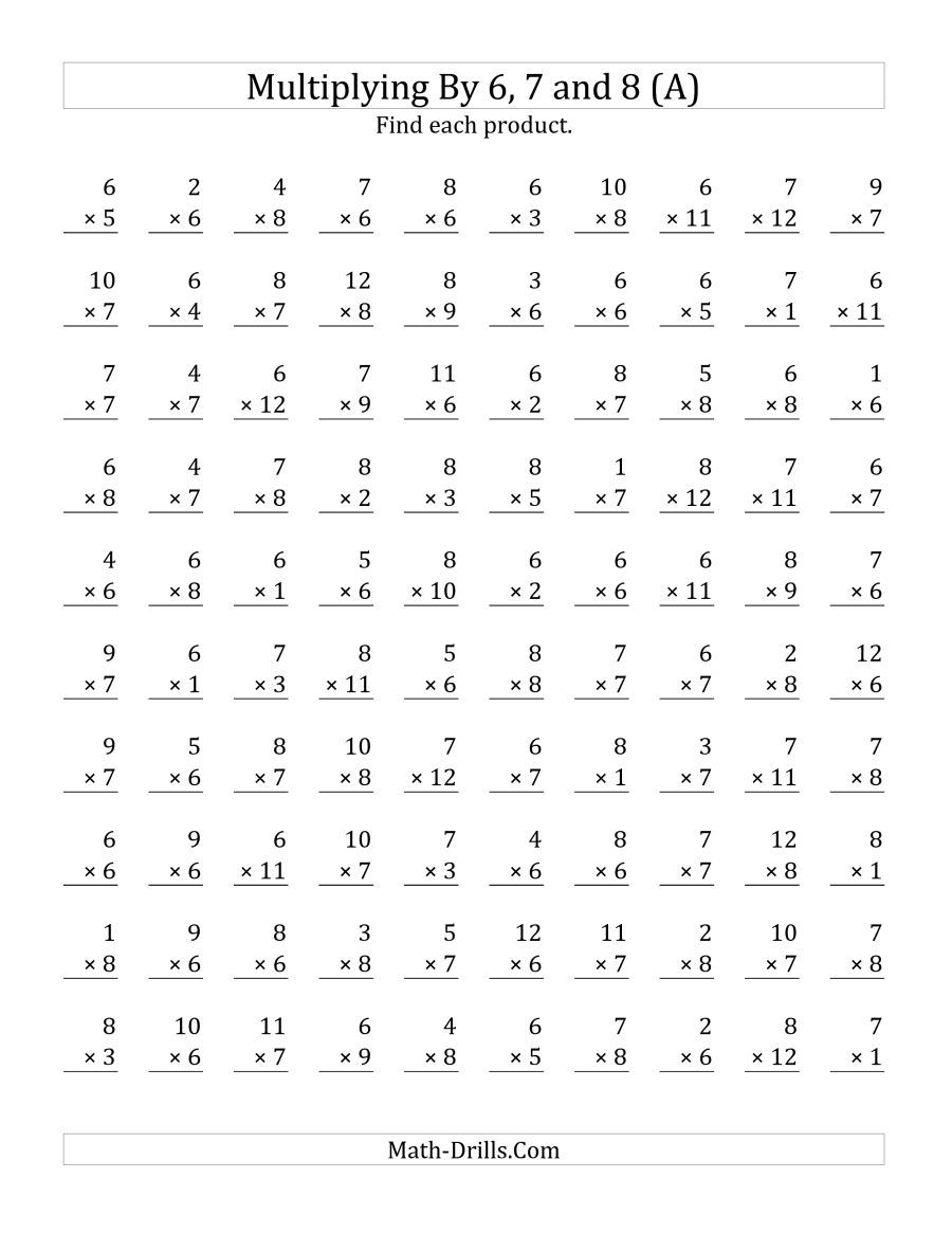 The Multiplying 1 To 126, 7 And 8 (A) Math Worksheet inside 8&amp;#039;s Multiplication Worksheets