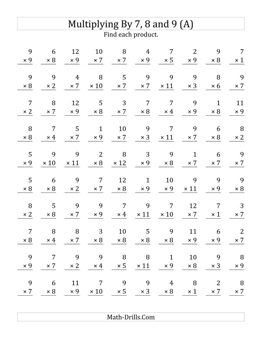 Printable 7 Multiplication Test Printable Multiplication Flash Cards