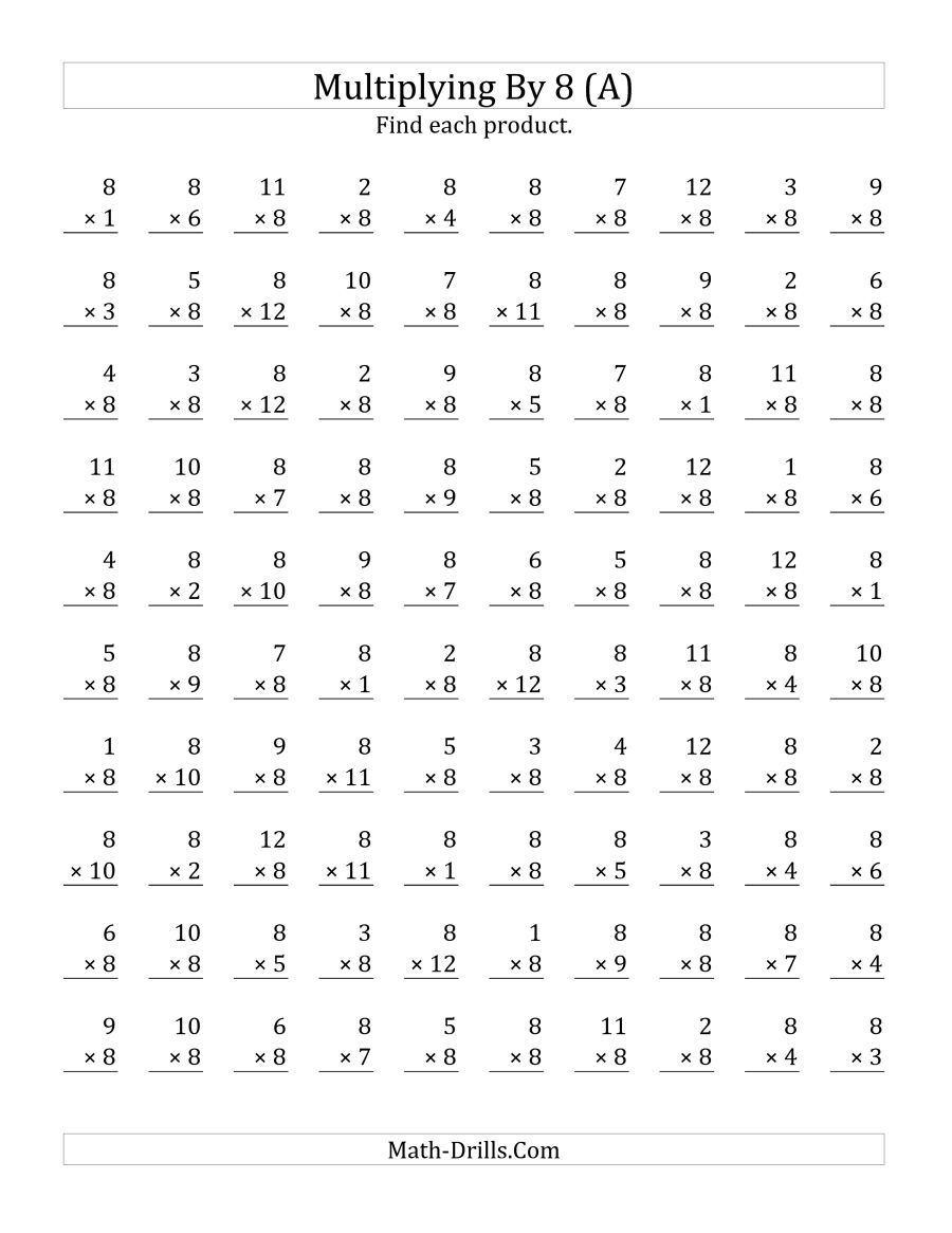 The Multiplying 1 To 128 (A) Math Worksheet From The with regard to Multiplication Worksheets 8S