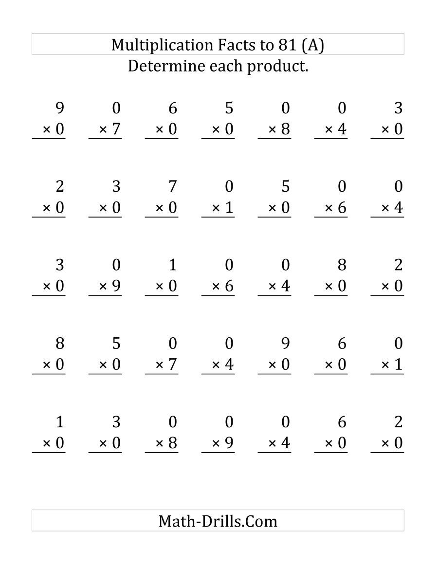 Printable Multiplication Test 0 9 Printable Multiplication Flash Cards