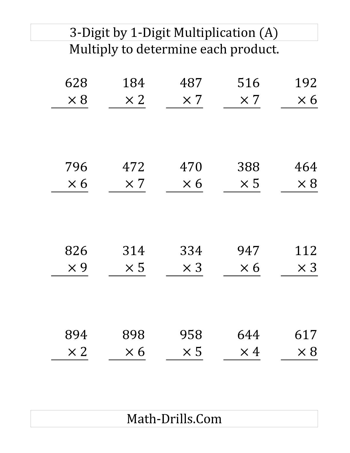 Multiplication Worksheets 3 Digit By 1 Digit Printable Multiplication Flash Cards