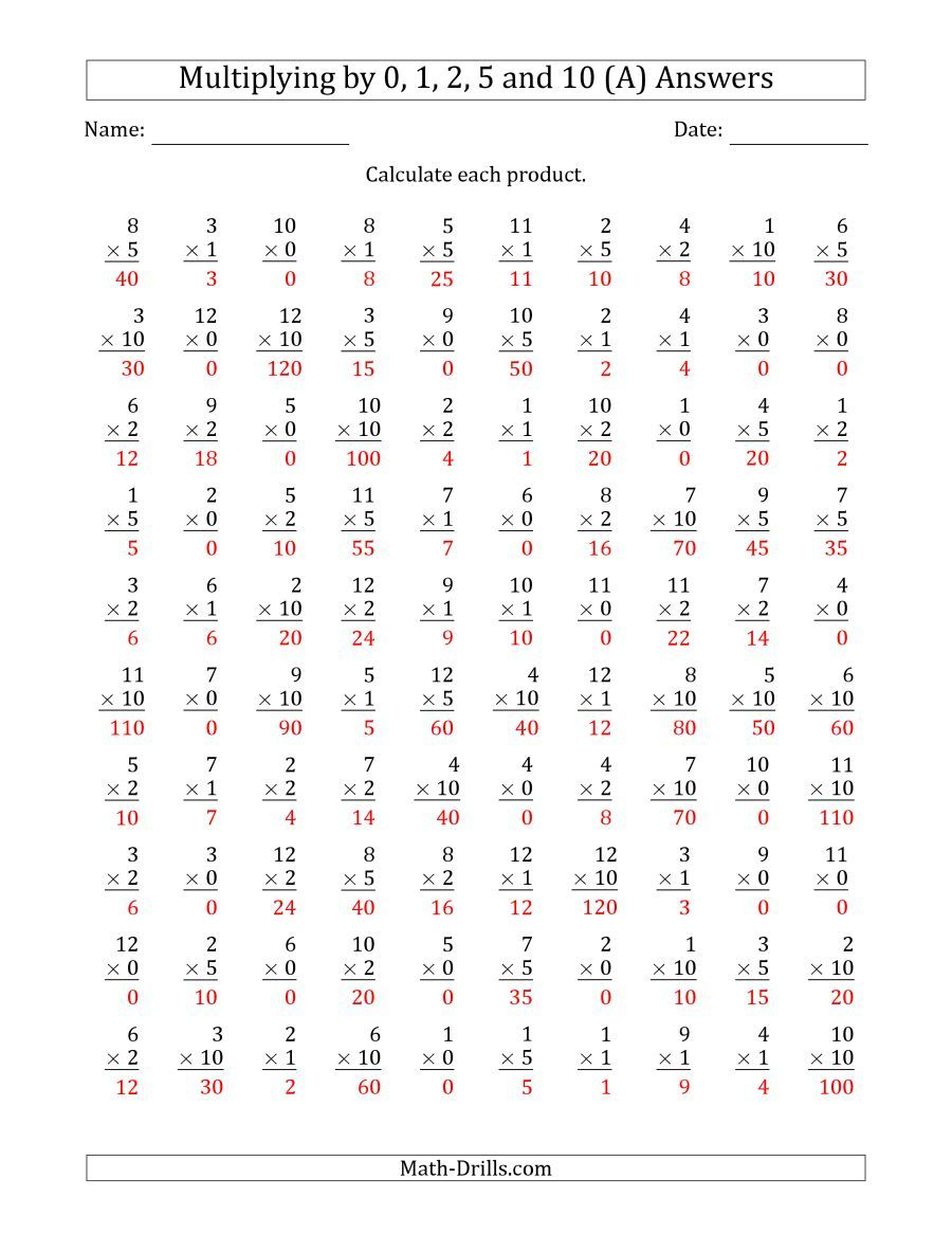 Math Fact Multiplication Worksheets Printable