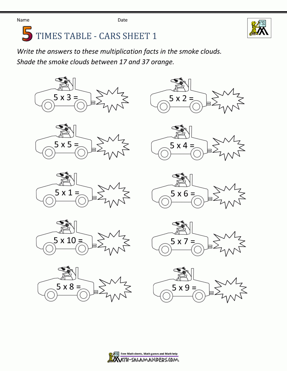 Times Table Math - 5 Times Table Sheets for Printable Multiplication Worksheets 3 Times Table