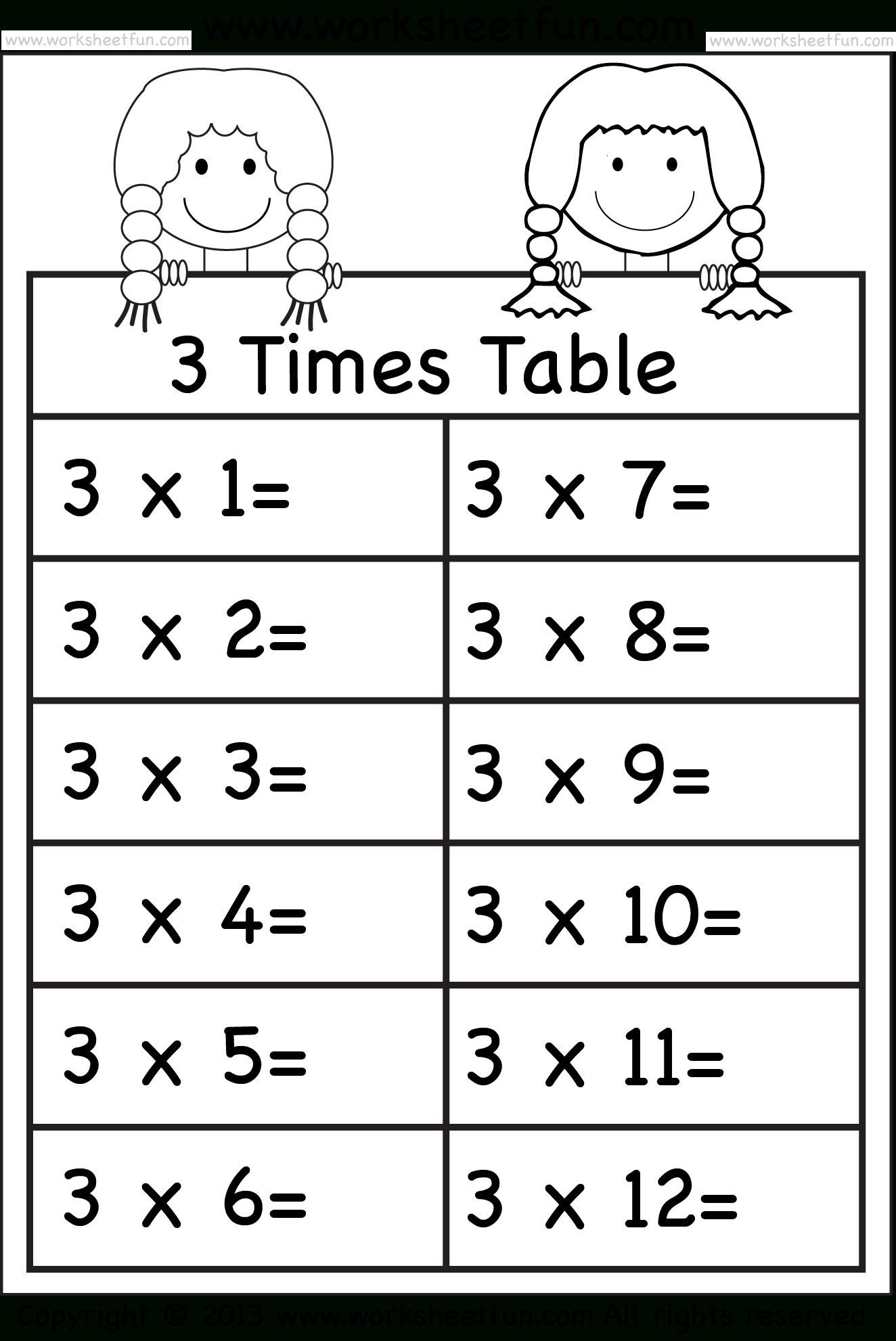 multiplication times table 1 12 worksheets