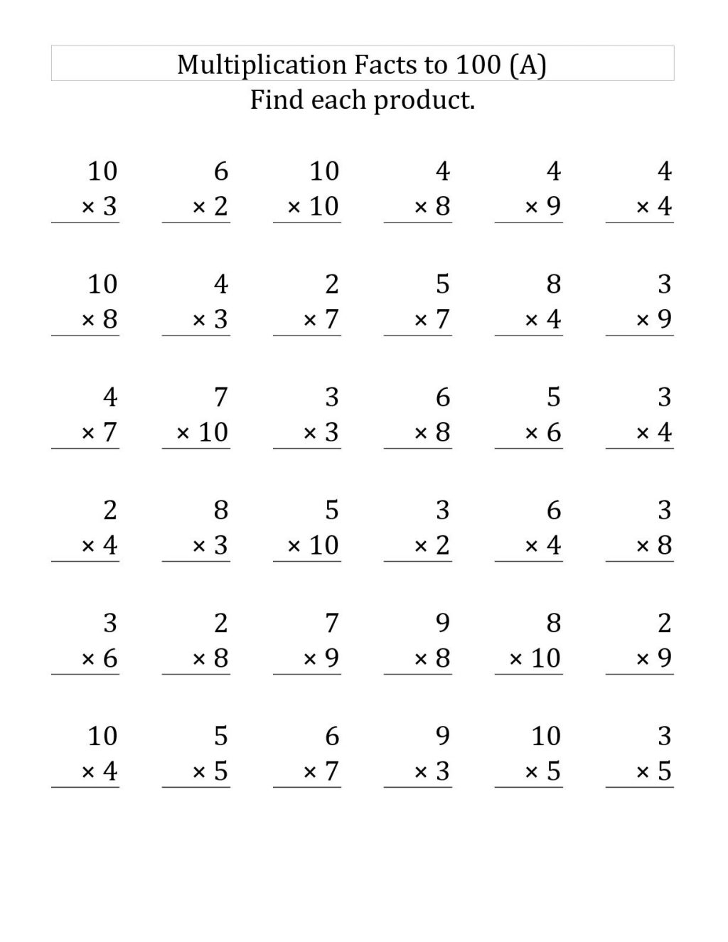 Printable 50 Multiplication Facts Test PrintableMultiplication