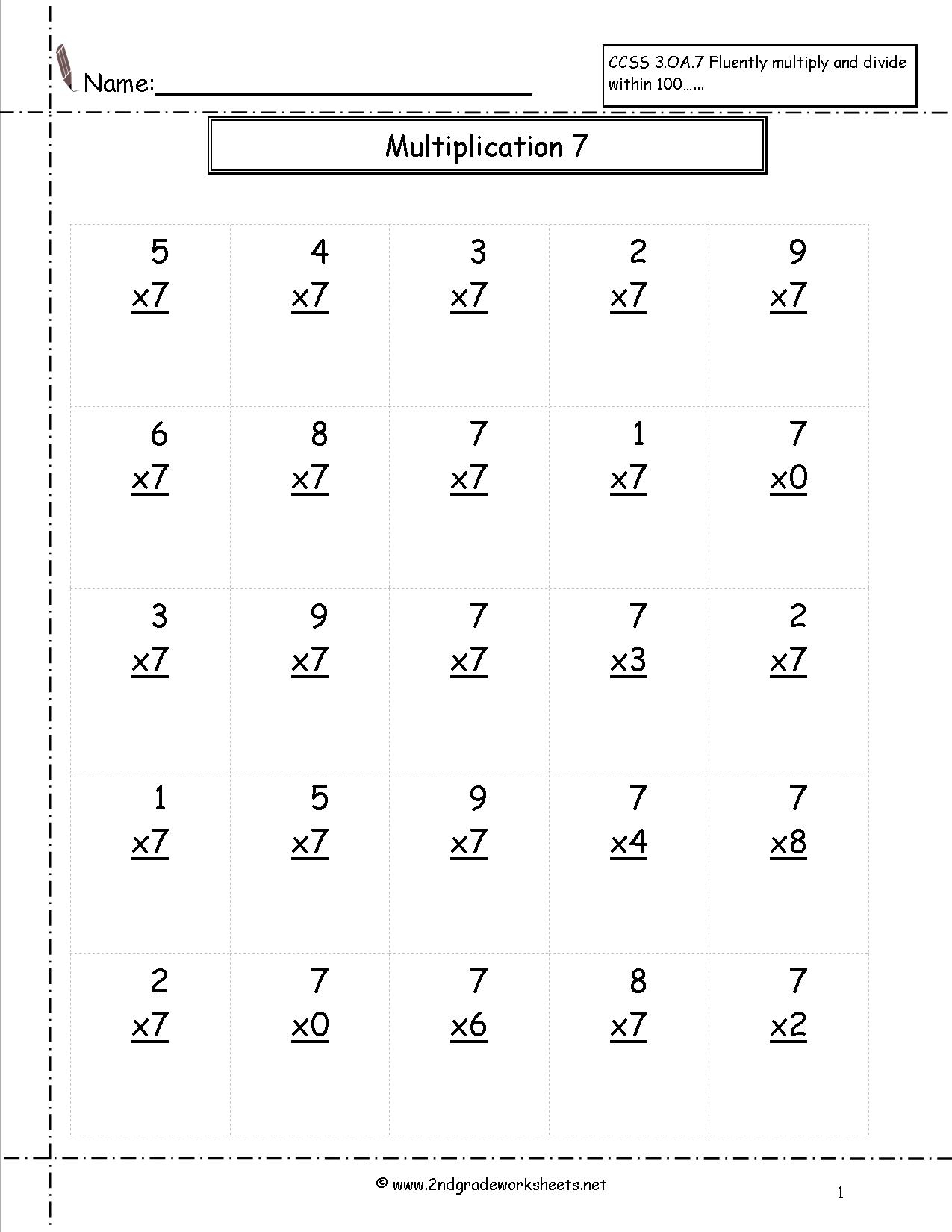 Multiplication Worksheets X7 Printable Multiplication Flash Cards