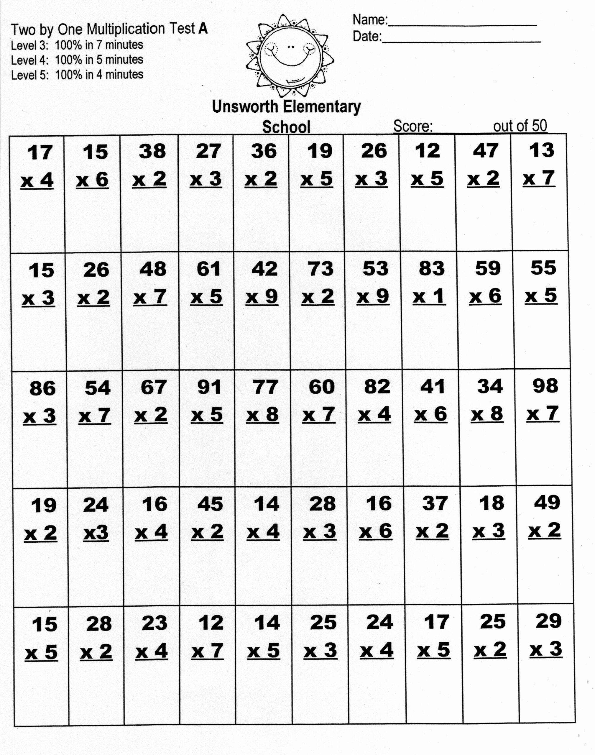 Multiplication Basic Facts 2 3 4 5 6 7 8 9 Times Multiplication Worksheet For Grade School
