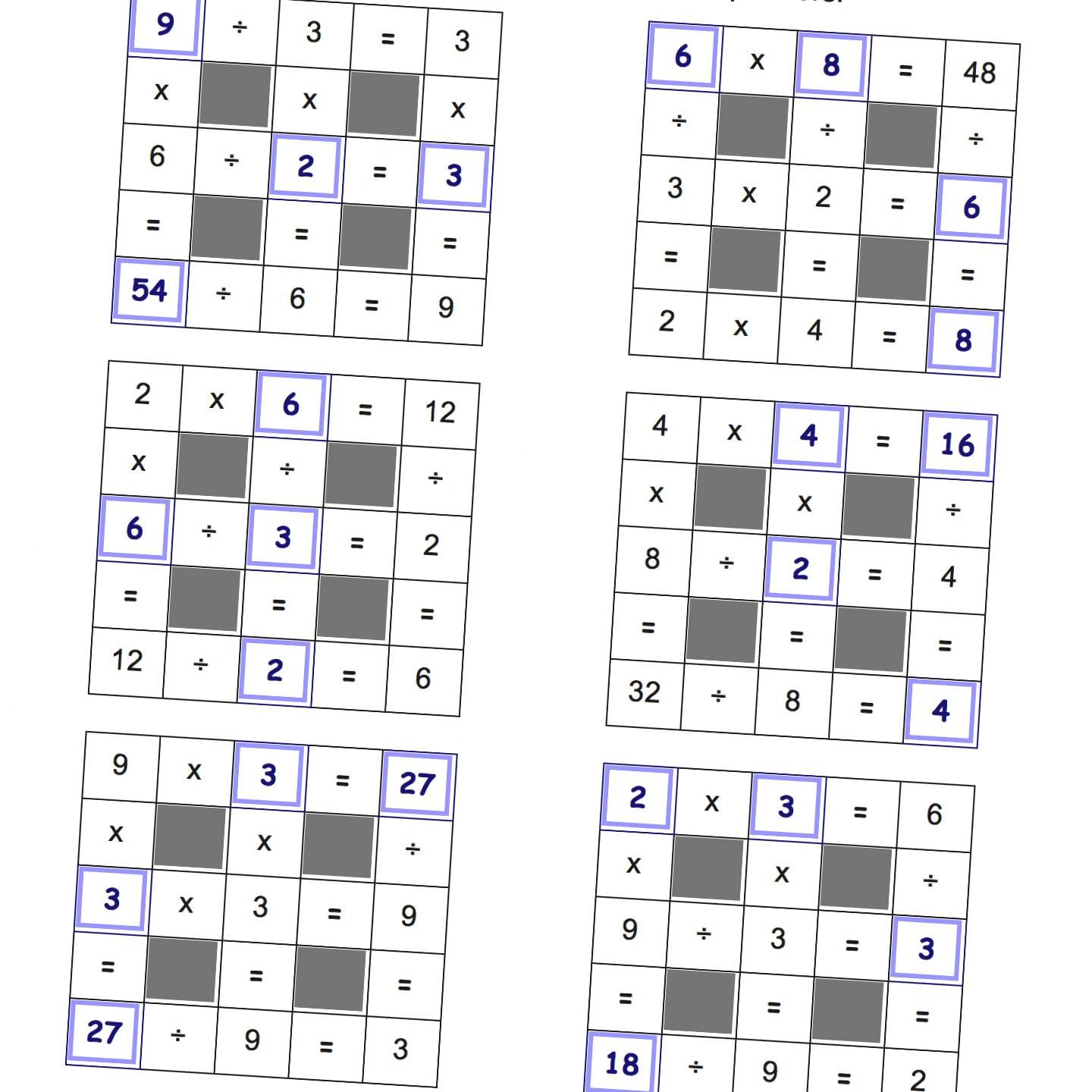 Grid Puzzles: Multiplication And Division With Missing