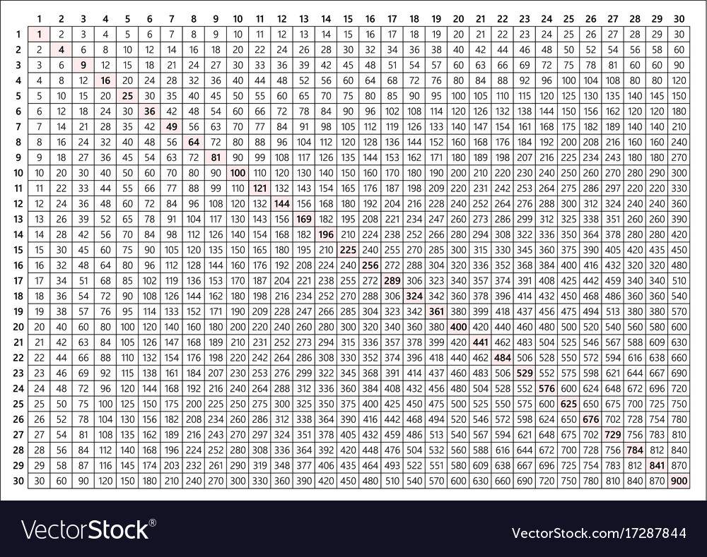 Multiplication Table 30X30