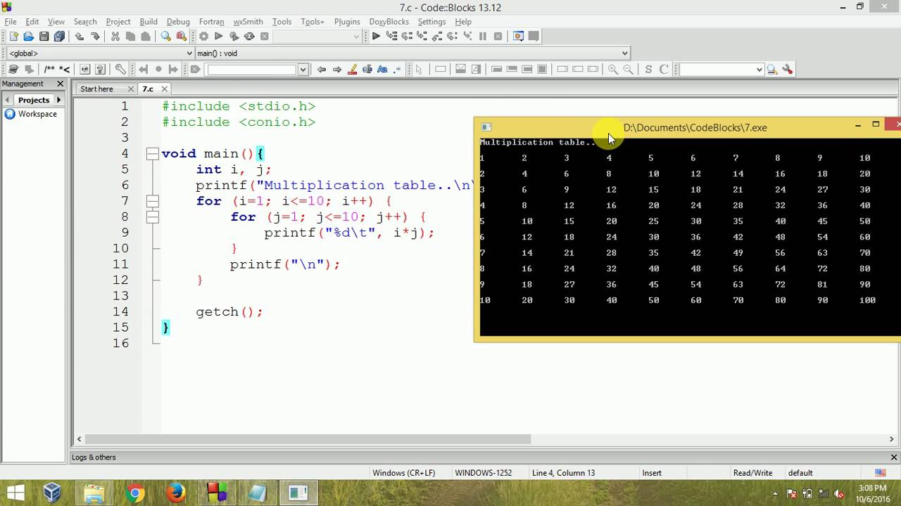 C Program To Print Multiplication Table Using For Loop Multiplication 