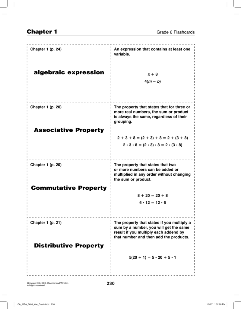 Chapter 1 Algebraic Expression Associative Property Commutative