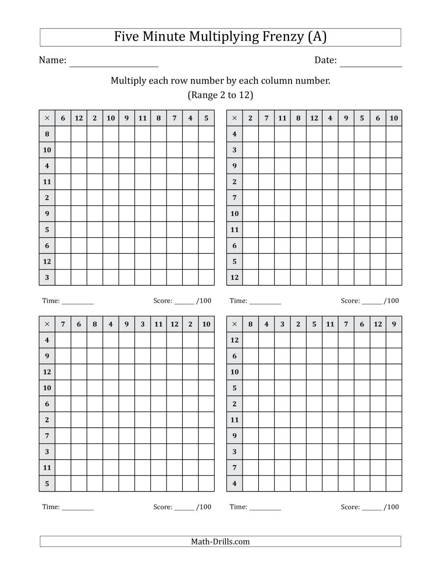 Five Minute Multiplying Frenzy (Factor Range 2 To 12) (4