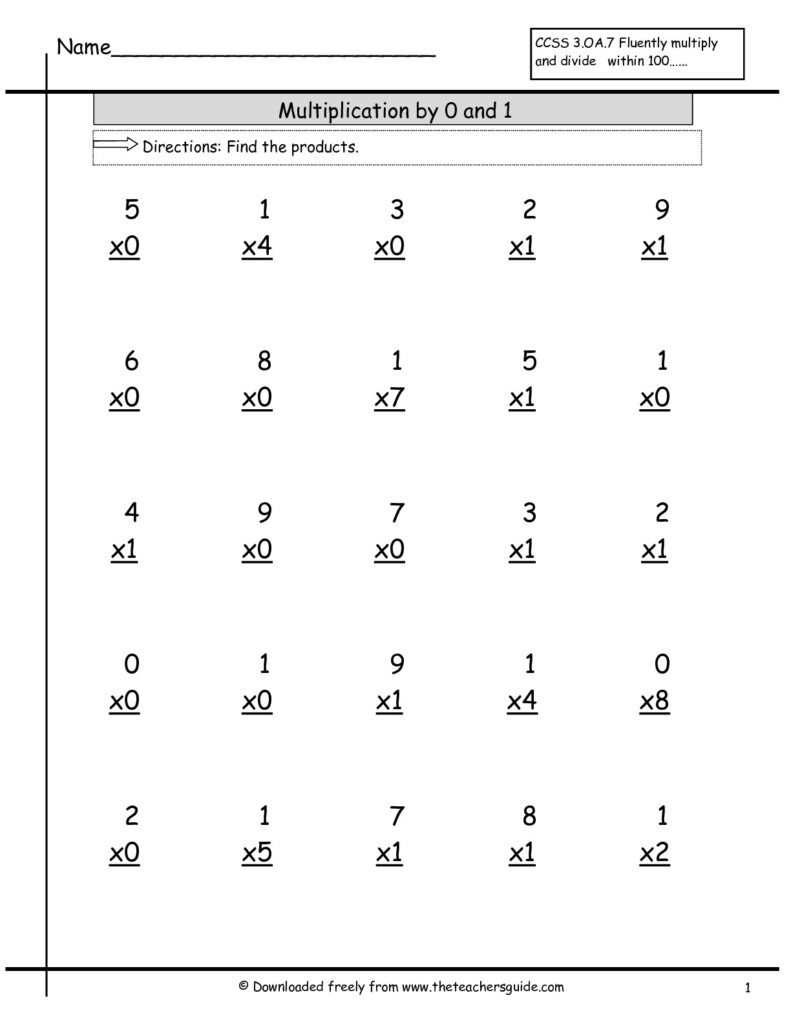 Multiplication Worksheets Table 0 1 2