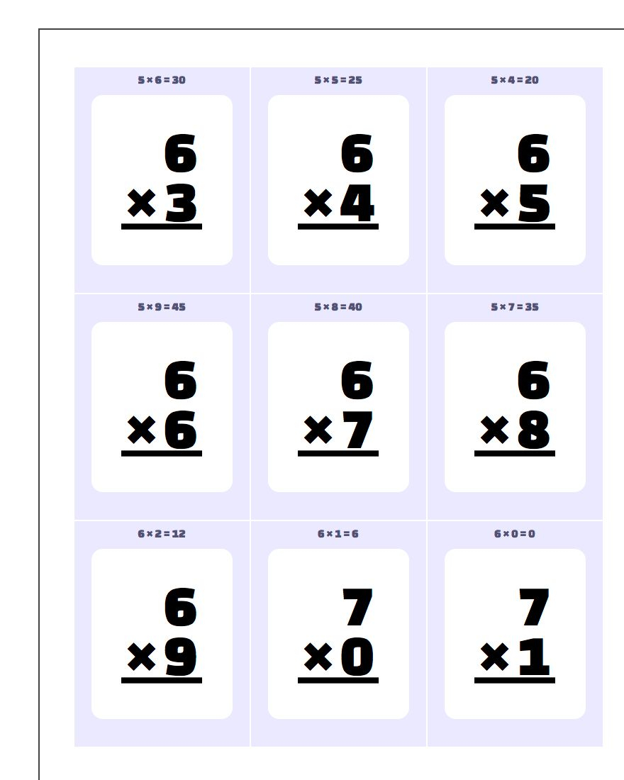 3rd Grade Multiplication Flash Cards Printable